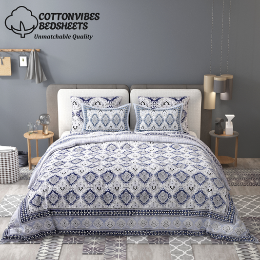 Sydney Purple Blossom Pure Cotton King Size Bedsheet (90x108) with 2 Pillow Covers