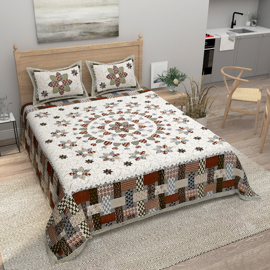 Royal Mosaic Star Pure Cotton Super King Size Bedsheet (108x108) with 2 Pillow Covers