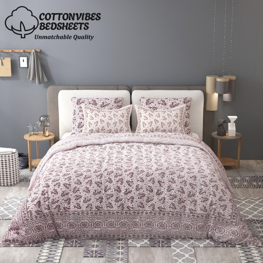 Sydney Purple Blossom Pure Cotton King Size Bedsheet (90x108) with 2 Pillow Covers