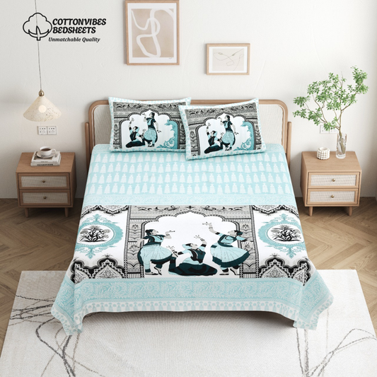 Chitrakala Ras Rang – Rama Green King Size Bedsheet with Pillow Covers