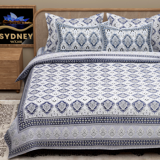 Sydney Purple Blossom Pure Cotton King Size Bedsheet (90x108) with 2 Pillow Covers