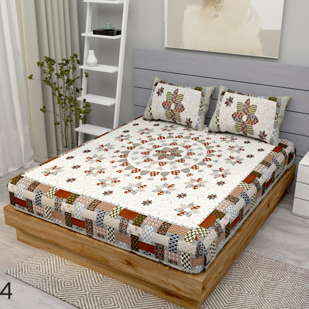 Royal Mosaic Star Pure Cotton Super King Size Bedsheet (108x108) with 2 Pillow Covers