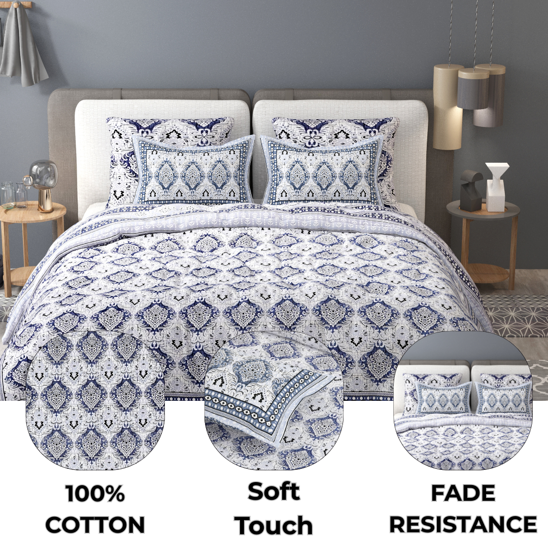 Sydney Purple Blossom Pure Cotton King Size Bedsheet (90x108) with 2 Pillow Covers