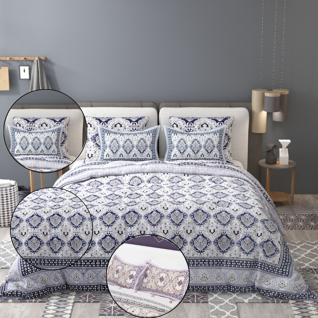 Sydney Purple Blossom Pure Cotton King Size Bedsheet (90x108) with 2 Pillow Covers