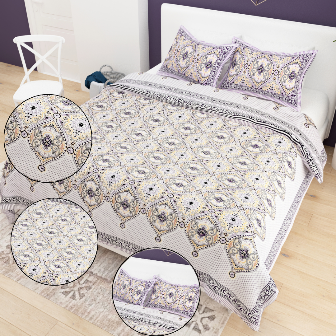 Sydney Purple Elegance Pure Cotton King Size Bedsheet (90x108) with 2 Pillow Covers