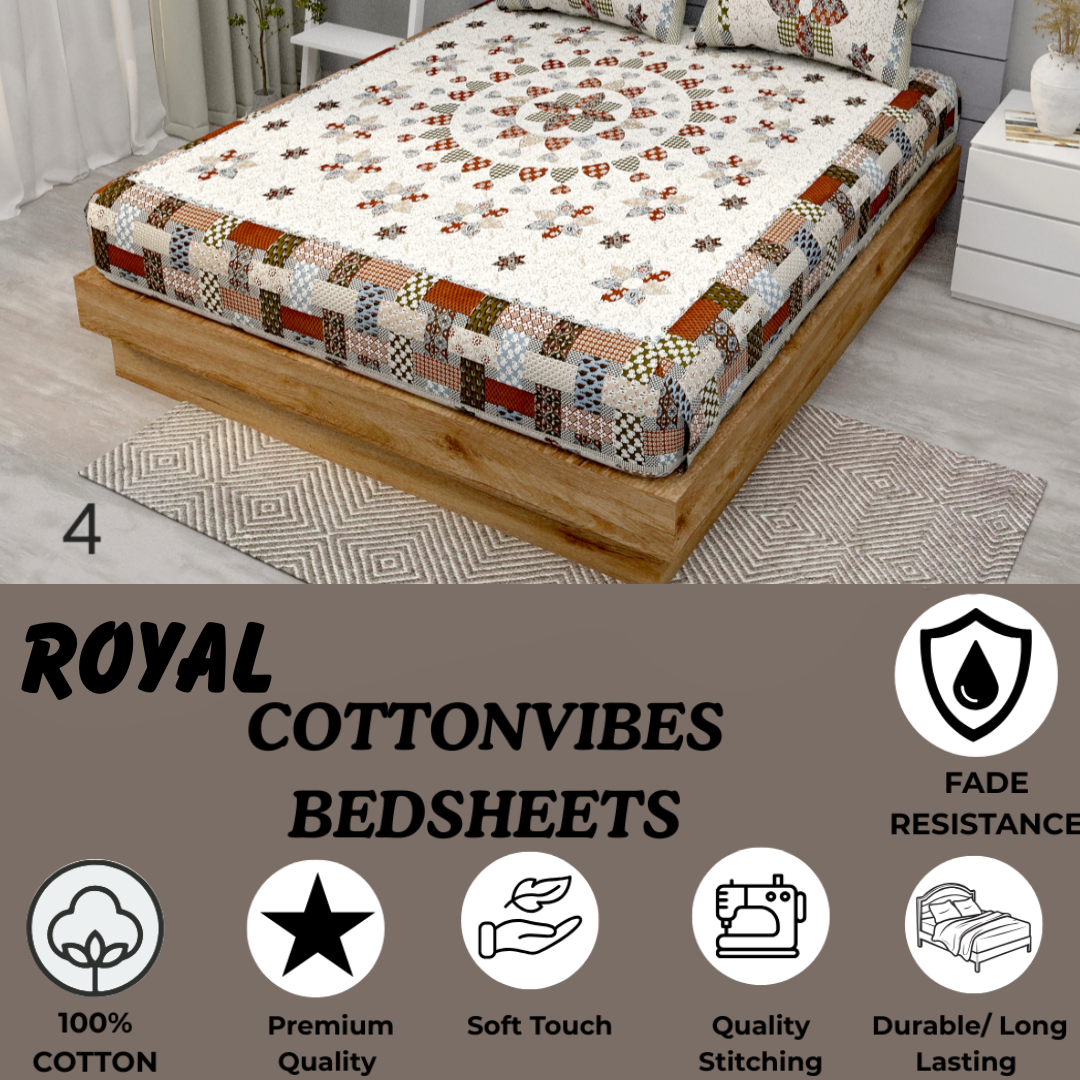 Royal Mosaic Star Pure Cotton Super King Size Bedsheet (108x108) with 2 Pillow Covers