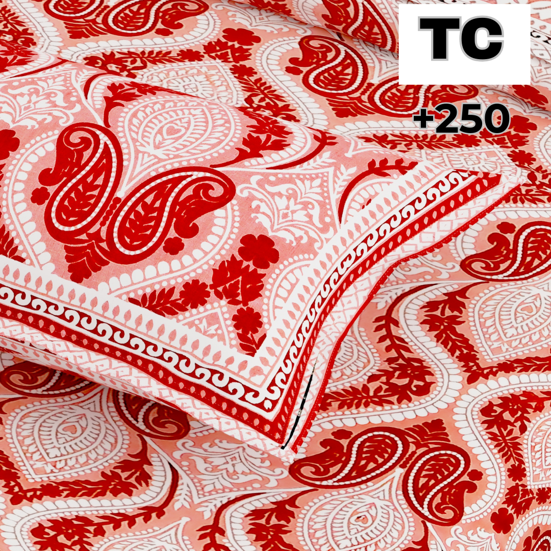 Sydney Red Paisley Charm Pure Cotton King Size Bedsheet (90x108) with 2 Pillow Covers