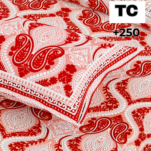 Sydney Red Paisley Charm Pure Cotton King Size Bedsheet (90x108) with 2 Pillow Covers