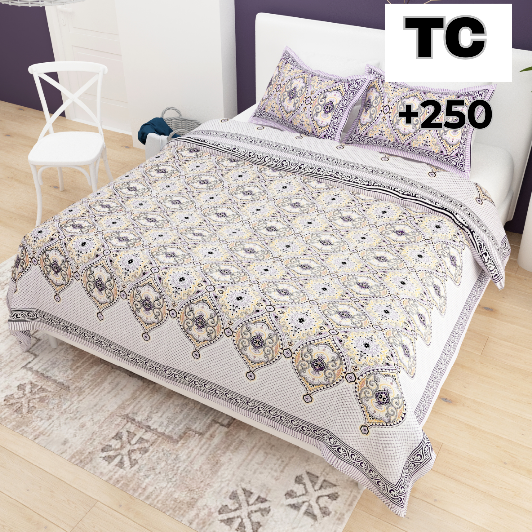 Sydney Purple Elegance Pure Cotton King Size Bedsheet (90x108) with 2 Pillow Covers