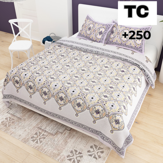 Sydney Purple Elegance Pure Cotton King Size Bedsheet (90x108) with 2 Pillow Covers