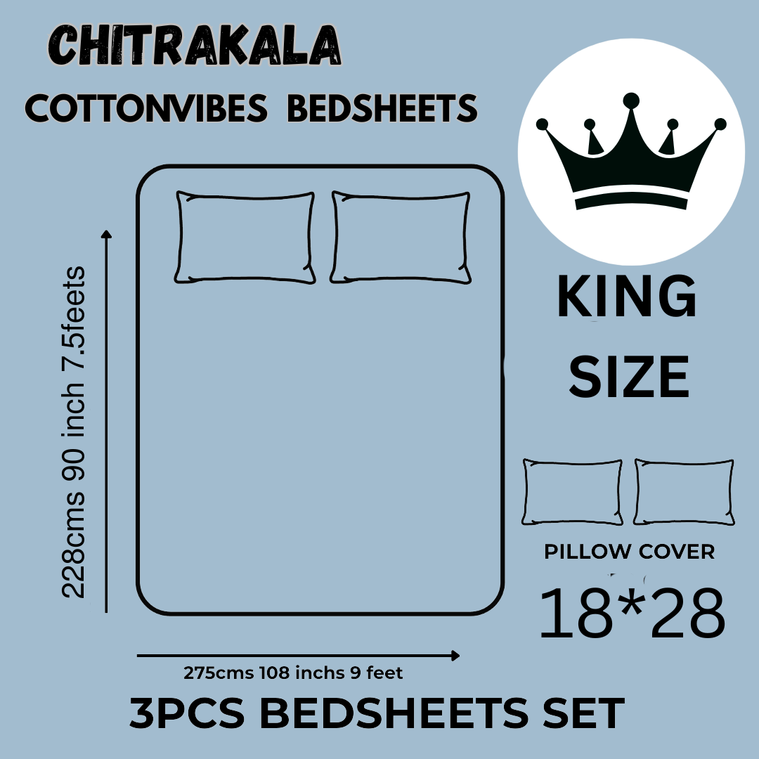Chitrakala Camel Vistaar – Blue King Size Bedsheet with Pillow Covers