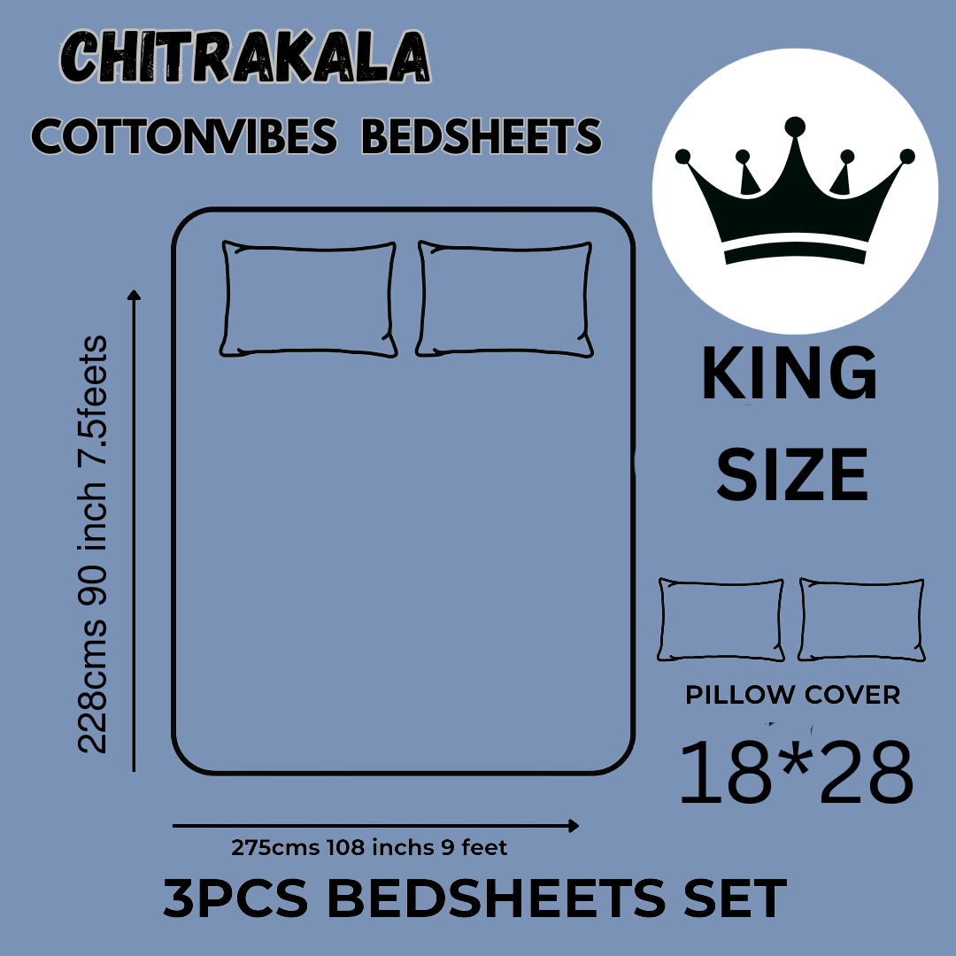 Chitrakala Palki Darbar – Blue King Size Bedsheet with Pillow Covers
