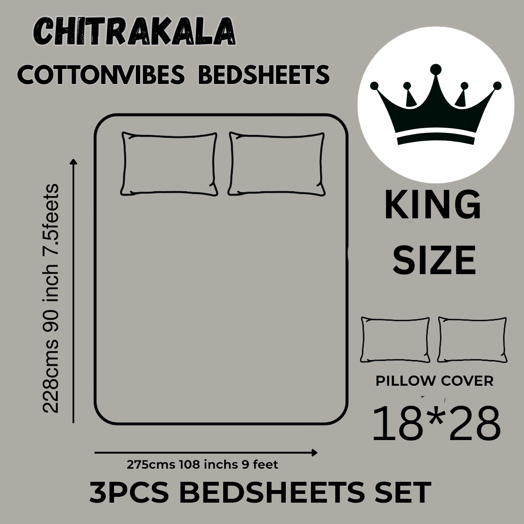 Chitrakala Camel Vistaar – Grey King Size Bedsheet with Pillow Covers