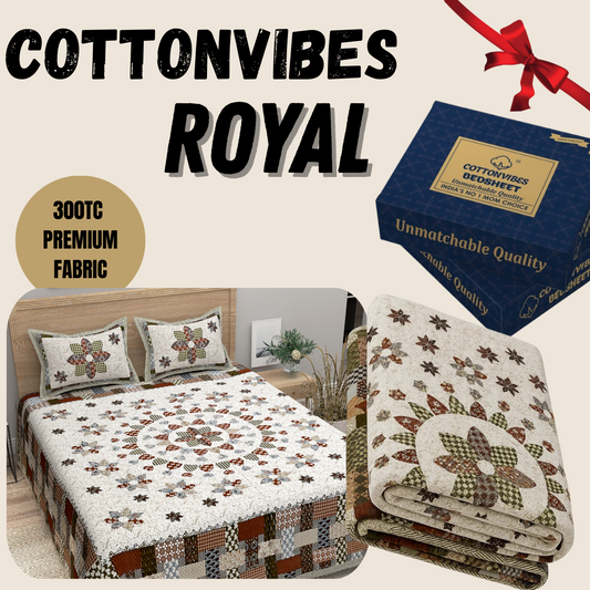 Royal Mosaic Star Pure Cotton Super King Size Bedsheet (108x108) with 2 Pillow Covers