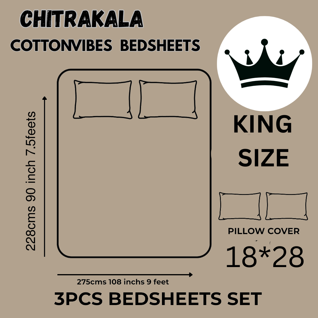 CHITRAKALA Hathi Maharaja – Golden King Size Bedsheet with Pillow Covers