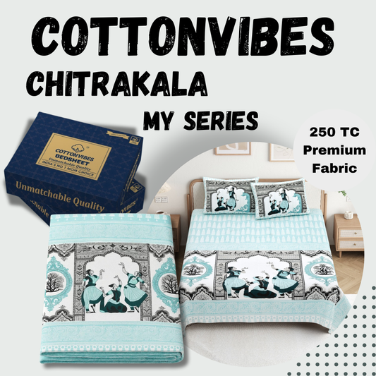 Chitrakala Ras Rang – Rama Green King Size Bedsheet with Pillow Covers