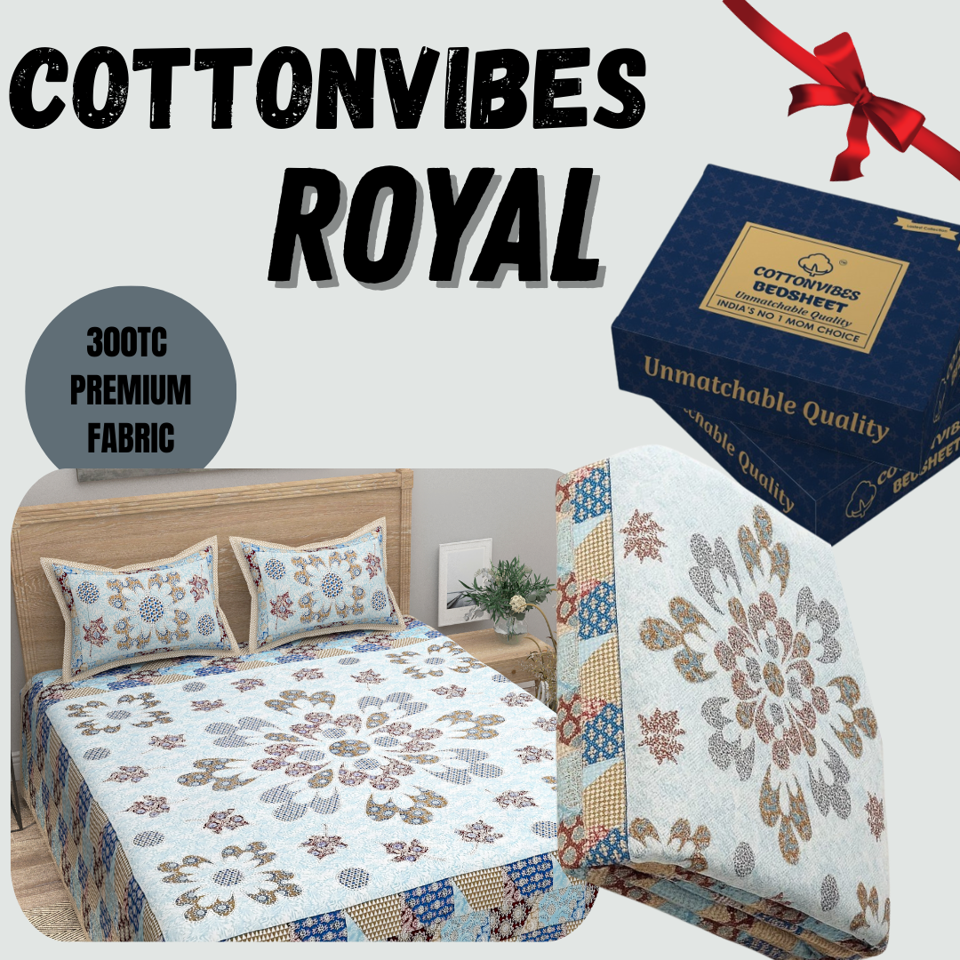 Royal Floral Bliss Pure Cotton Super King Size Bedsheet (108x108) with 2 Pillow Covers