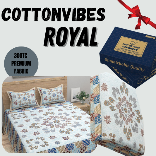 Royal Floral Bliss Pure Cotton Super King Size Bedsheet (108x108) with 2 Pillow Covers