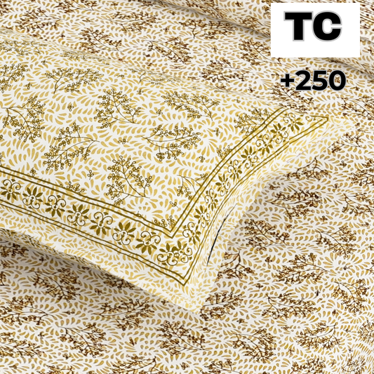 Sydney Golden Bloom Pure Cotton King Size Bedsheet (90x108) with 2 Pillow Covers