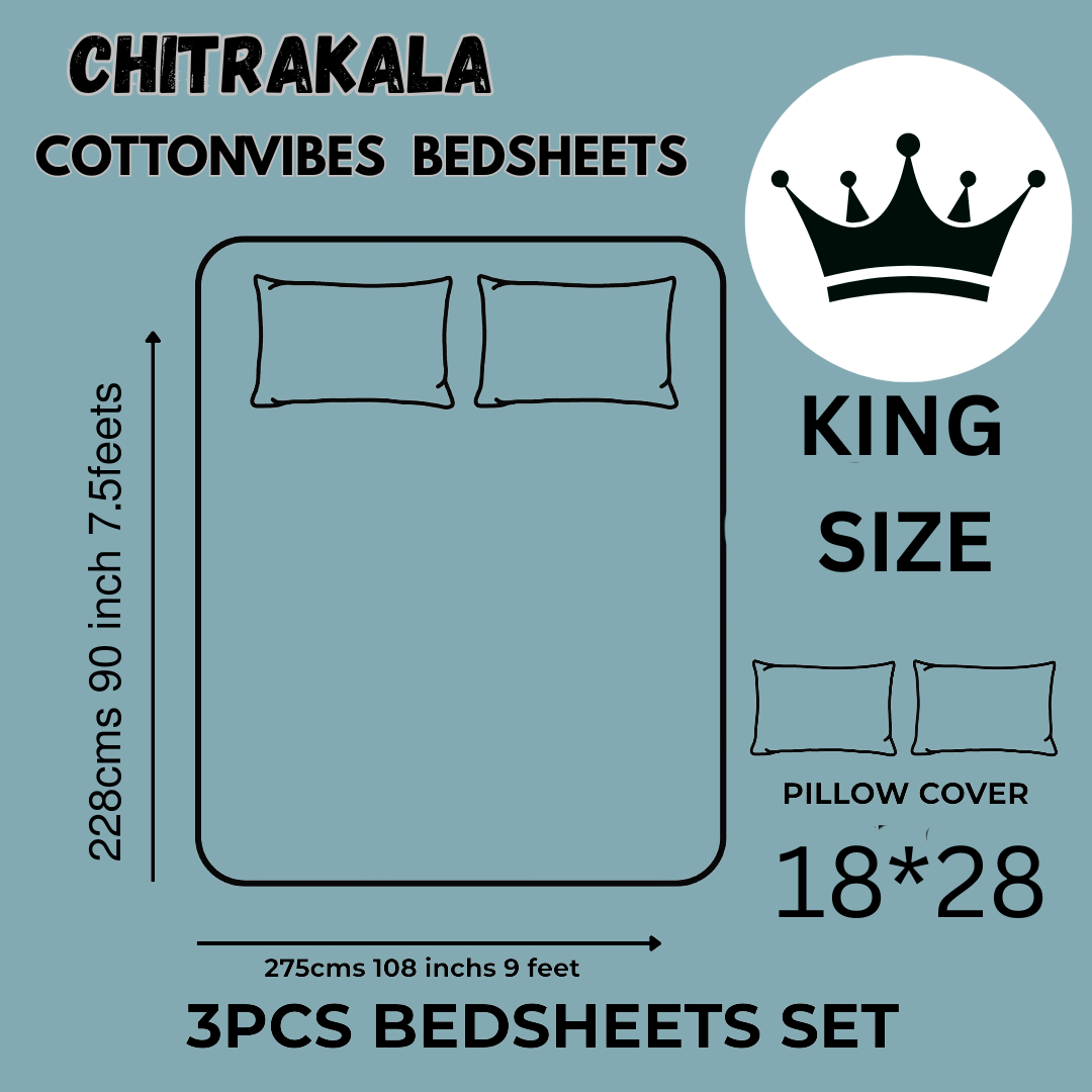 Chitrakala Camel Print King Size Bedsheet – Pure Cotton, SKY BLUE, with 2 Pillow Covers
